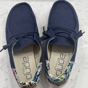 Hey Dude Dark Blue Shoes with Floral Accents